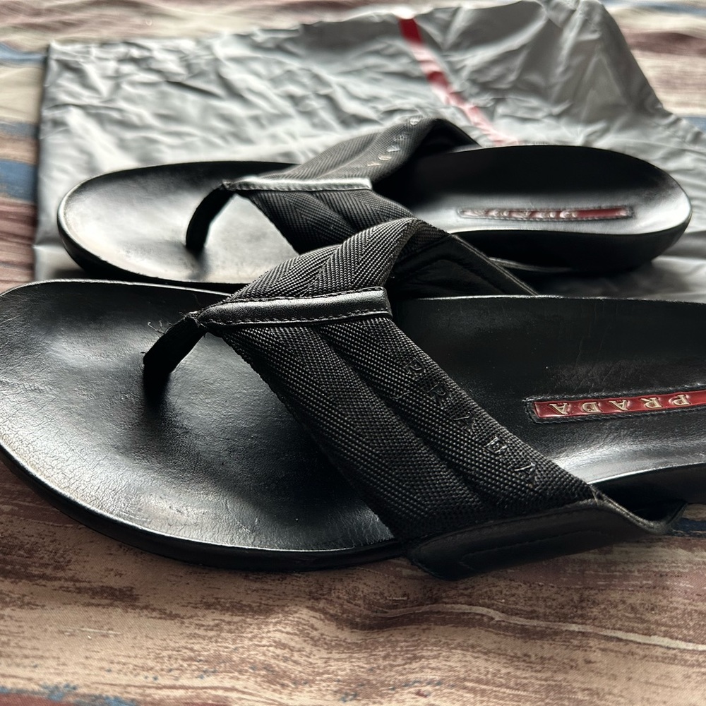 Men’s leather/nylon Prada flip-flops